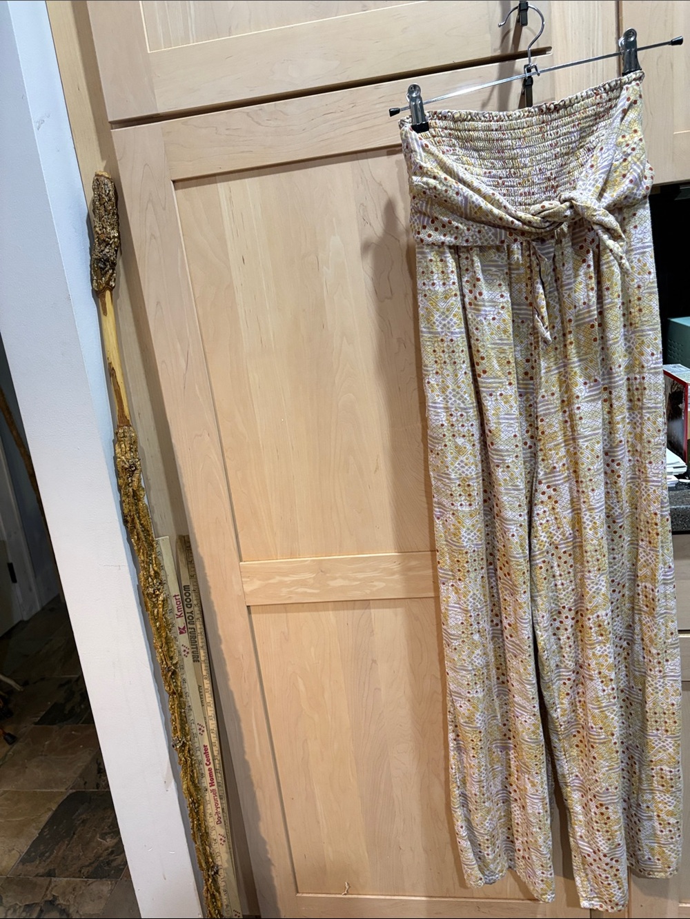 High-Waist Tie-Belt Wide-Leg Free People Jumpsuit /Pants — Yellow Floral
